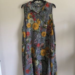 Stripes and Floral Shirt Dress Button Front